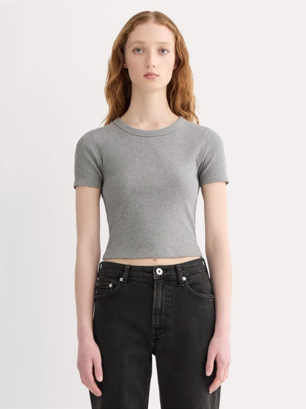 Everlane Women's '90s Rib T-Shirt in Mid Heather Grey, Size Large, Cotton